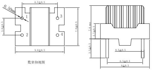 led电源电感底部、侧面尺寸示意图片